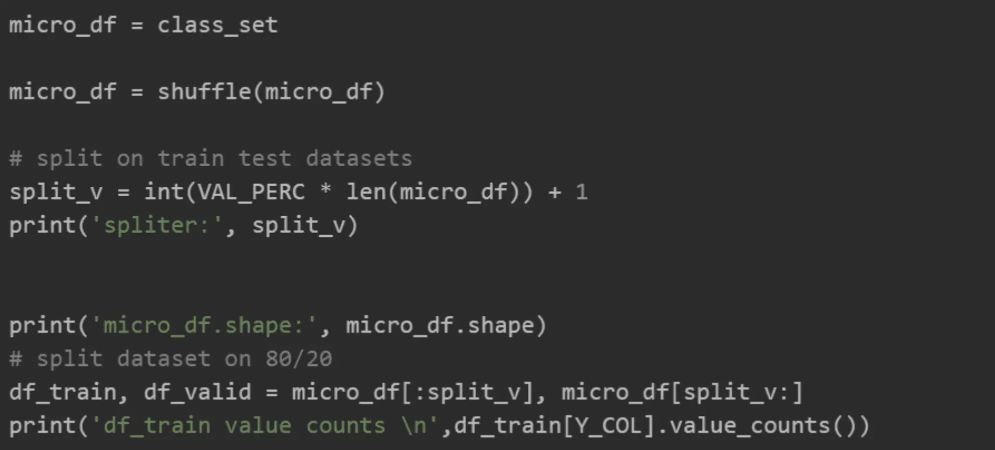 splitting and shuffling dataset