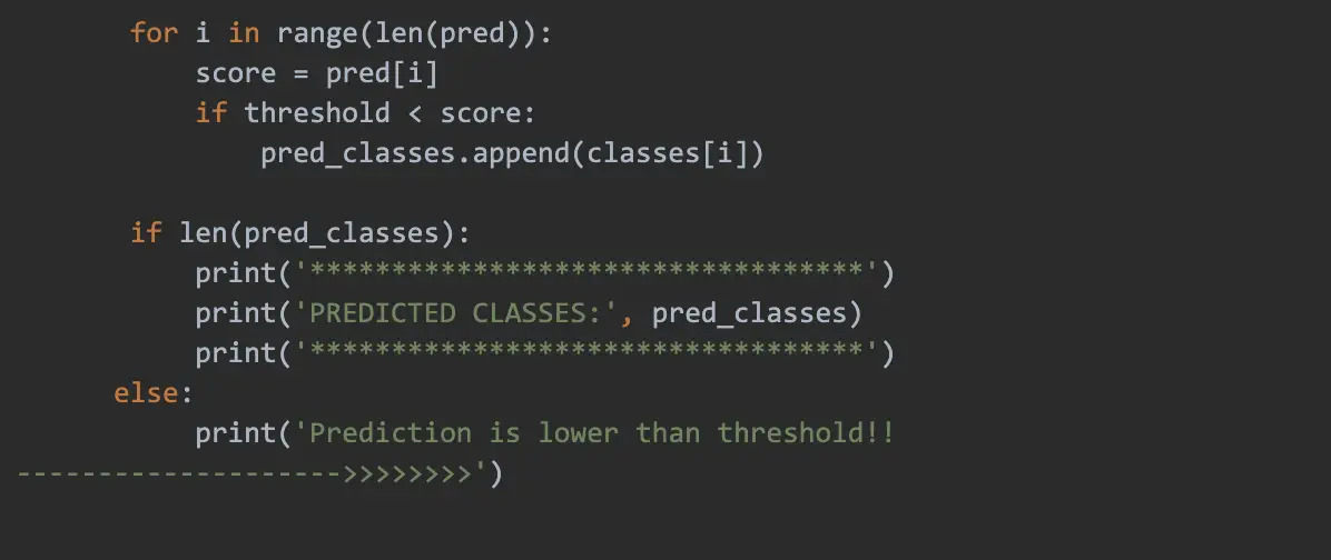 checking whether the threshold is within the score and predicting classes